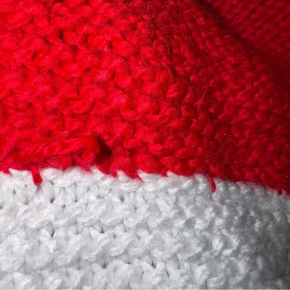 Handmade Patchwork Knit Throw Blanket Red, Blue & White 42” inches square